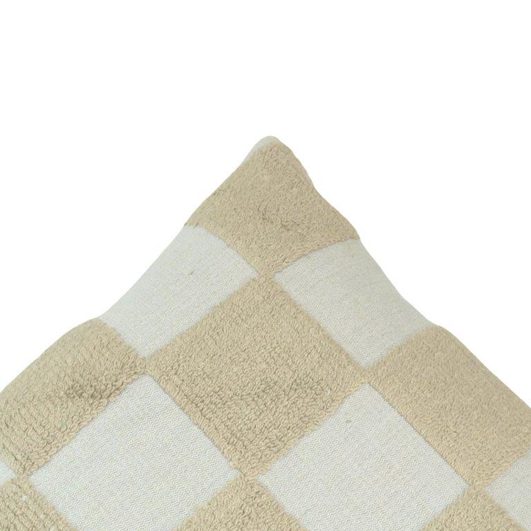 Ivory & Beige Checkered Embroidered Cushion Cover | Textured Cotton Pillow Cover 45x45 cm - Bulk manufacturer & supplier from Panipat, India