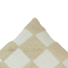 Ivory & Beige Checkered Embroidered Cushion Cover | Textured Cotton Pillow Cover 45x45 cm
