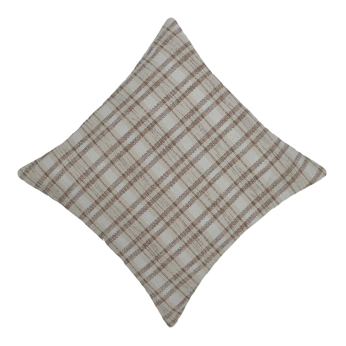 Handwoven Cotton Plaid Cushion Cover 45x45 cm | Beige & Ivory Check Pattern | Woven Decorative Throw Pillow Cover with Concealed Zip - Bulk manufacturer & supplier from Panipat, India
