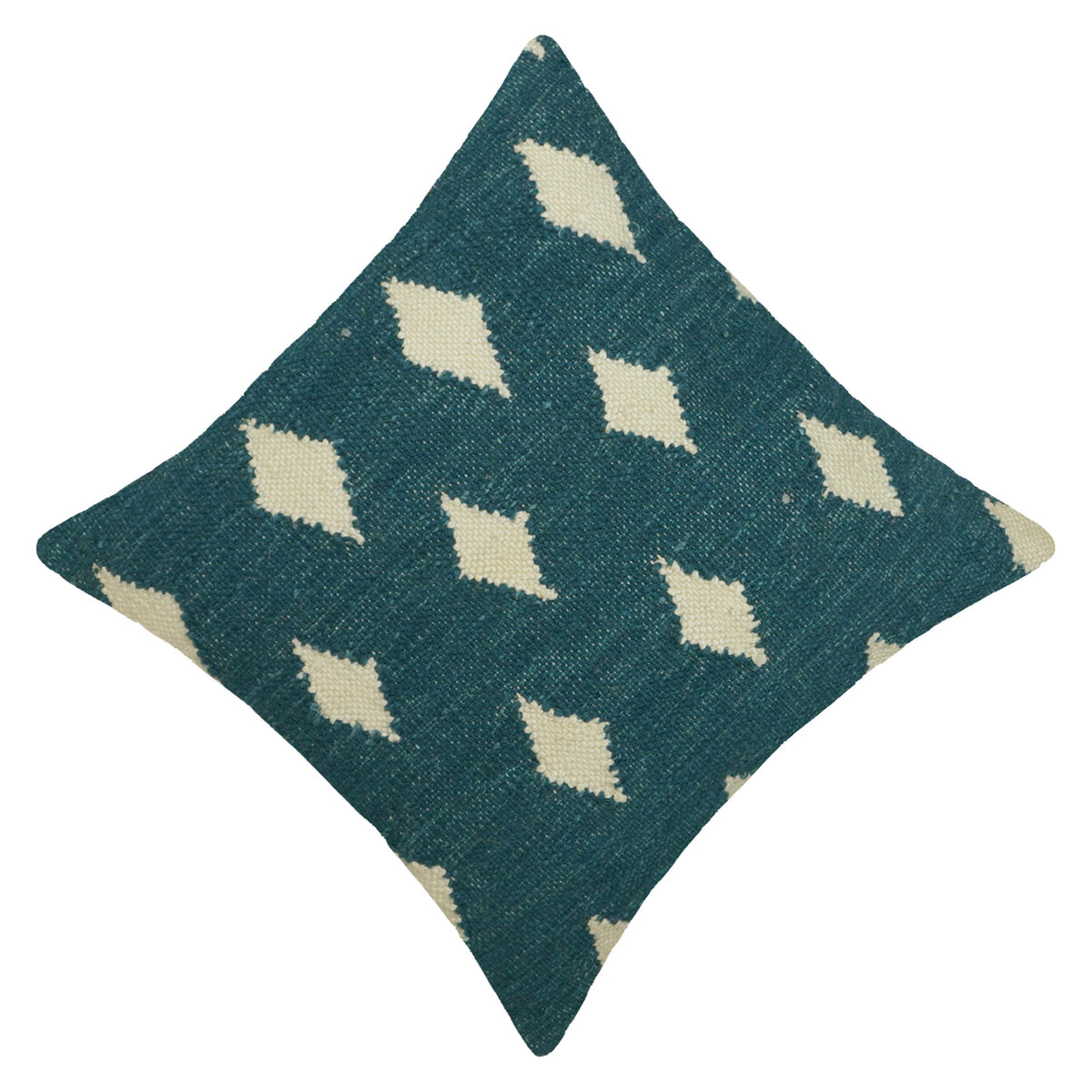 Handwoven Cotton Cushion Cover 45x45 cm | Blue & Ivory Diamond Pattern | Boho Decorative Throw Pillow Cover | Handmade Woven Cushion Cover with Hidden Zipper