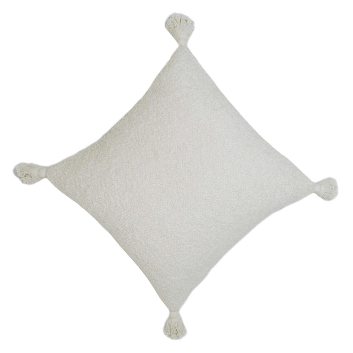 Handwoven Ivory Textured Cushion Cover with Tassel Corners – 45 x 45 cm