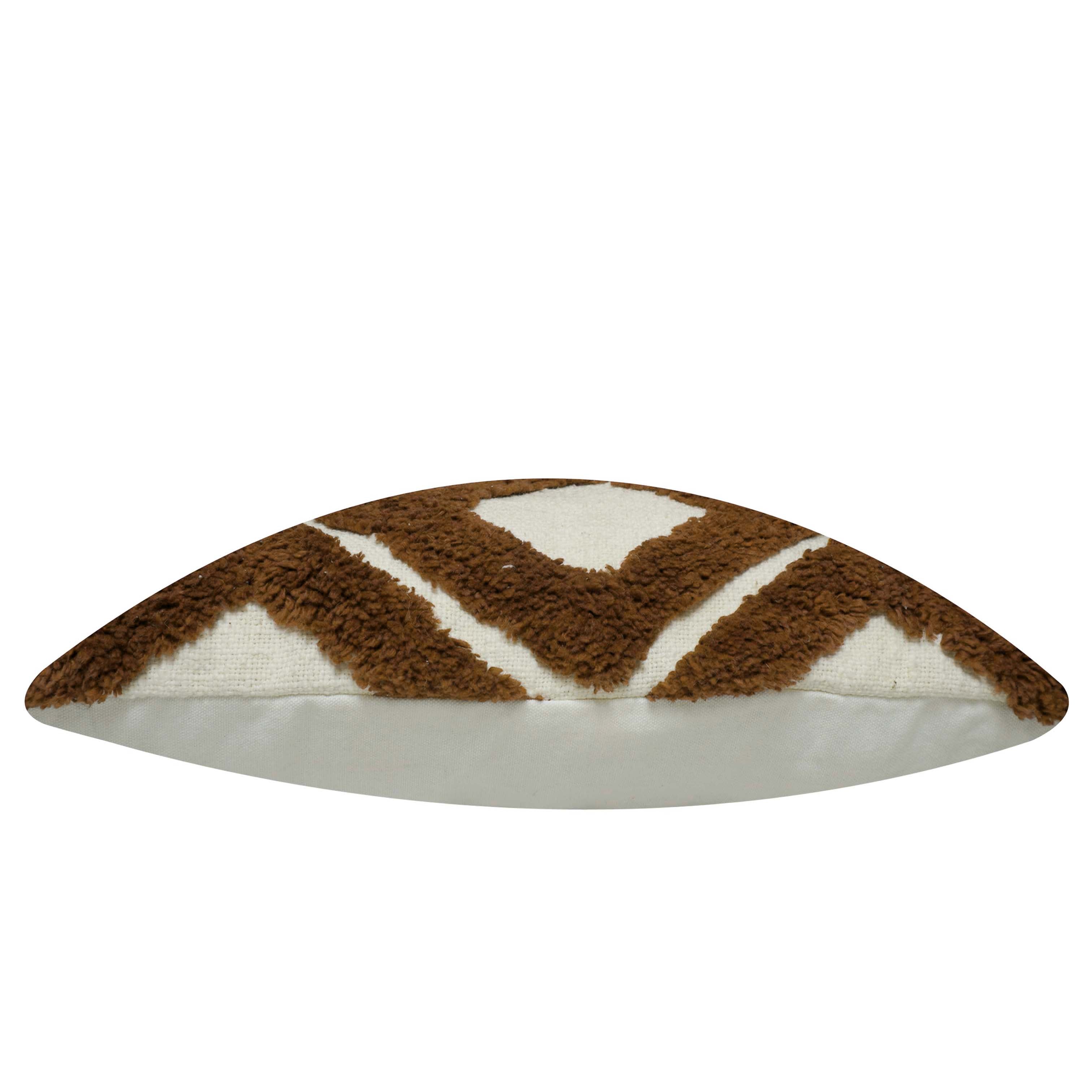 Handcrafted Tufted Cotton Cushion Cover 45x45 cm | Geometric Diamond Pattern | Decorative Throw Pillow Cover with Concealed Zipper | Brown & Natural