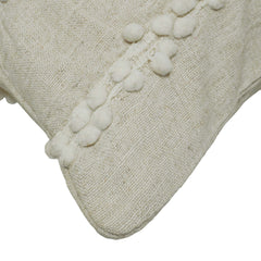 Handwoven Cotton Cushion Cover with Textured Pom Pom Stripes – 45 x 45 cm, Ivory
