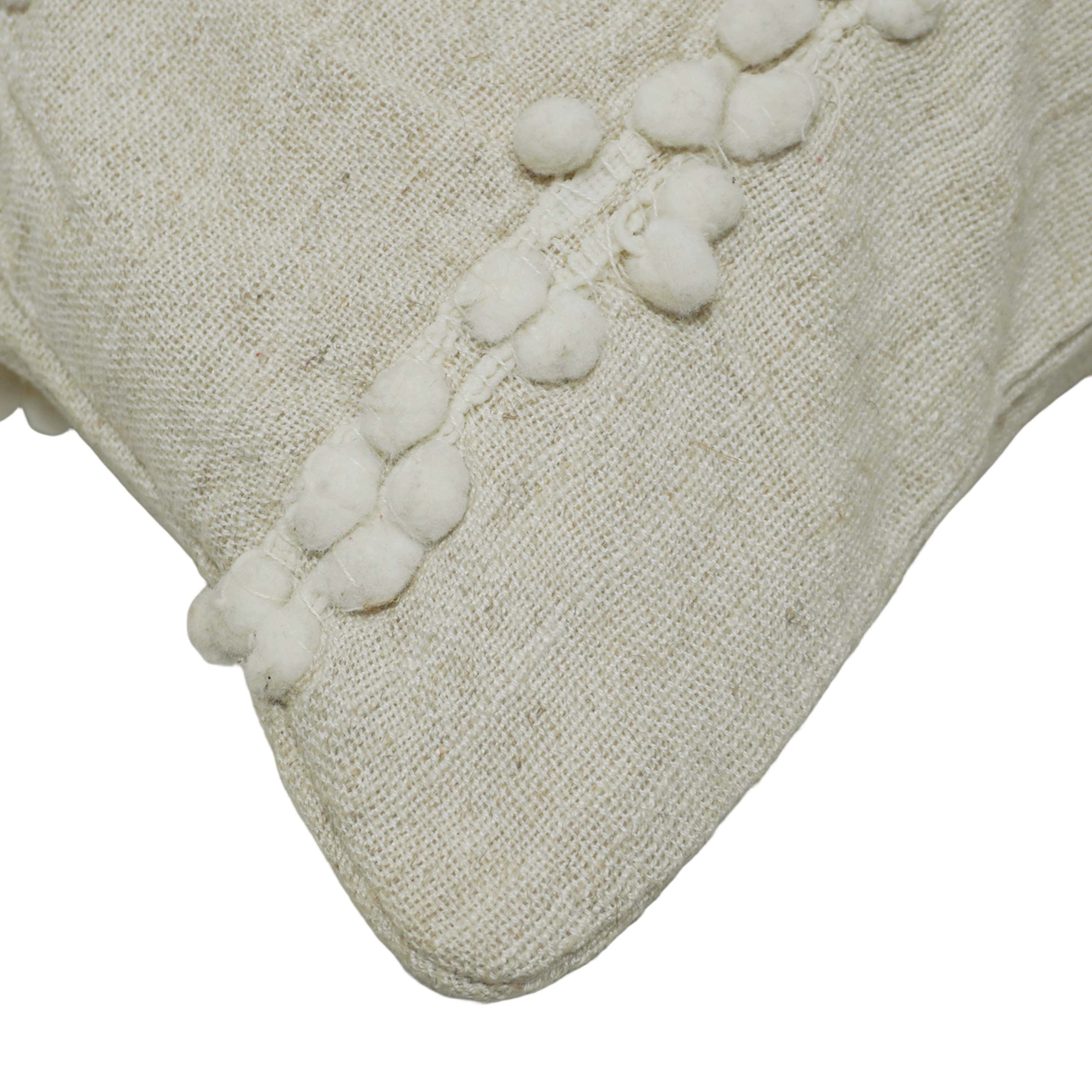 Handwoven Cotton Cushion Cover with Textured Pom Pom Stripes – 45 x 45 cm, Ivory