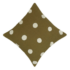 Olive brown tufted ball cotton cushion cover with cream detail 45x45 cm