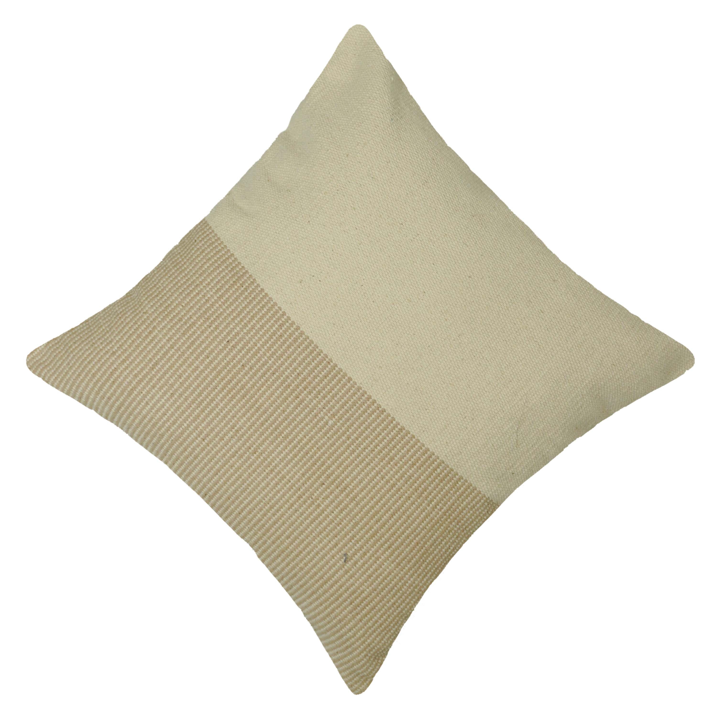 Handwoven Cotton Cushion Cover 45x45 cm | Natural Beige Color Block Woven Cushion Cover | Modern Minimalist Decorative Pillow Cover with Concealed Zipper | 18 x 18 Inch