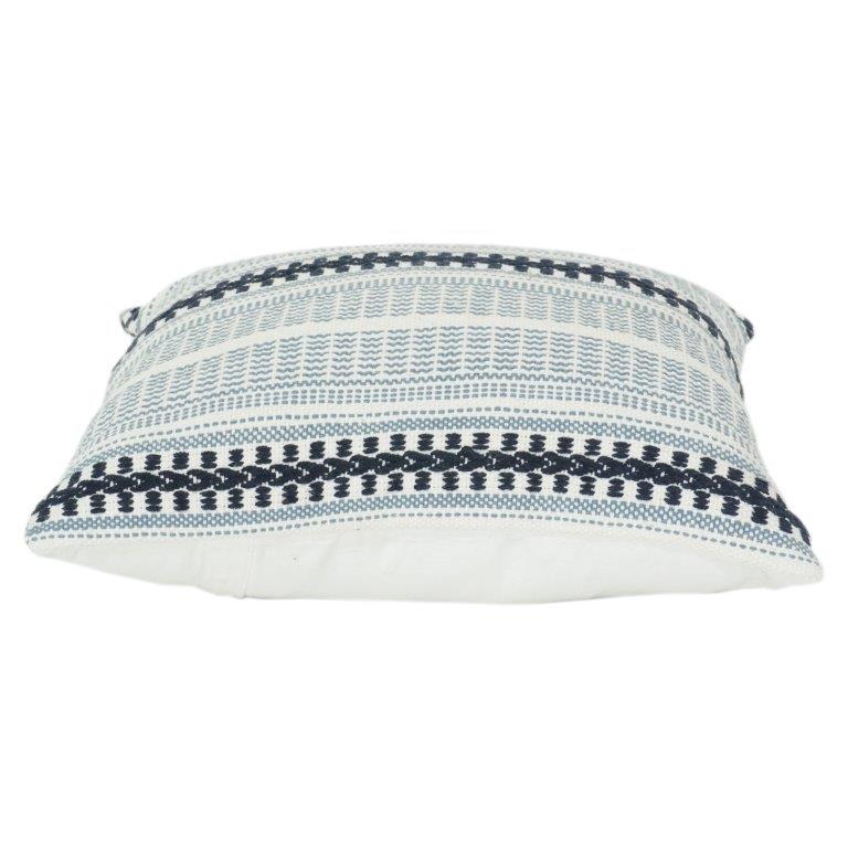 Handwoven Striped Embroidered Cotton Cushion Cover | Textured Boho Geometric Design | 18x18 Inch
