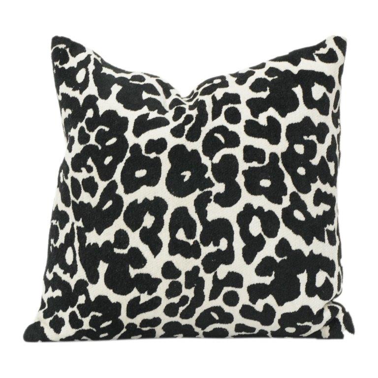 Black & White Leopard Jacquard Cotton Cushion Cover | 45x45 cm Modern Animal Print Pillow Cover