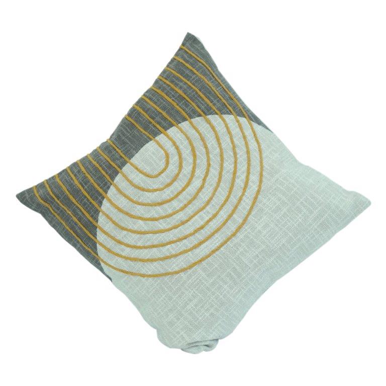 Abstract Arc Embroidered Cotton Cushion Cover – Modern Geometric Threadwork Pillow Cover (18x18 Inch)