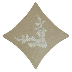 Handcrafted Cotton Cushion Cover 45x45 cm – Beige Deer Embroidered Cushion, Rustic Boho Home Décor