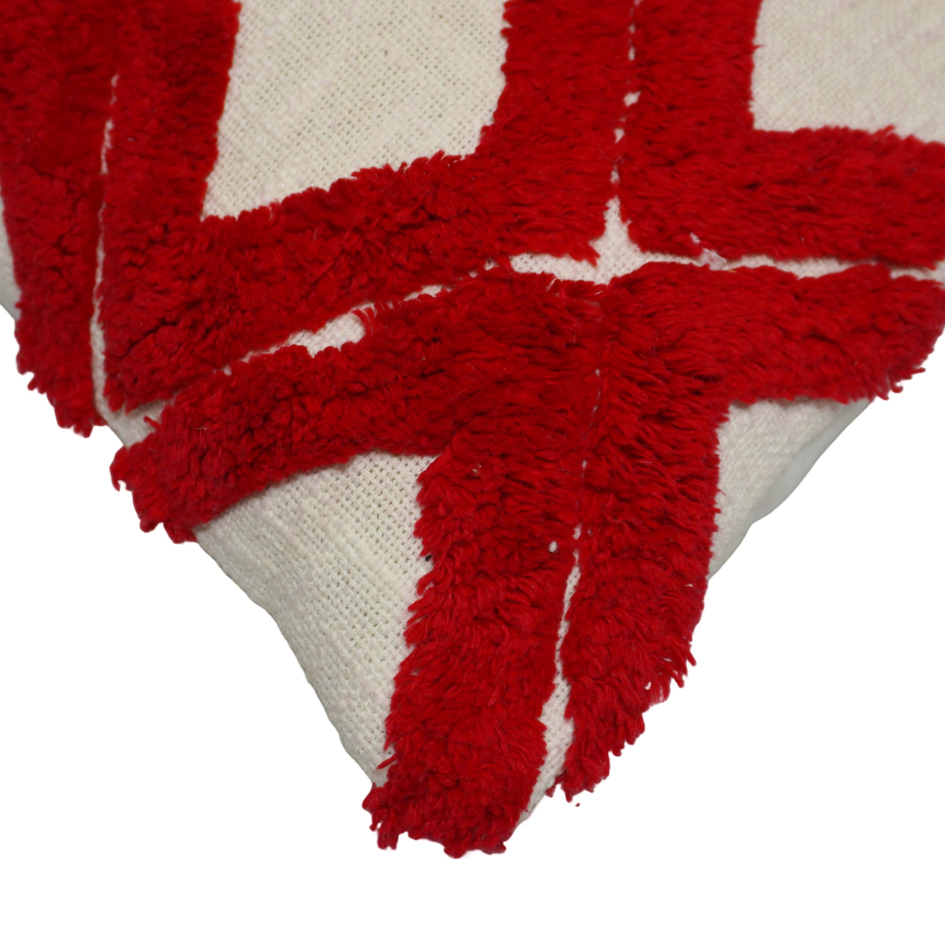 Handcrafted Red Tufted Cotton Cushion Cover 45x45 cm | Geometric Diamond Pattern | Decorative Throw Pillow Cover with Hidden Zip