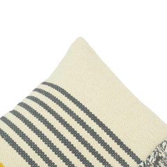 Handwoven Striped Cotton Cushion Cover with Yellow Accent & Fringe Detail | 45x45 cm