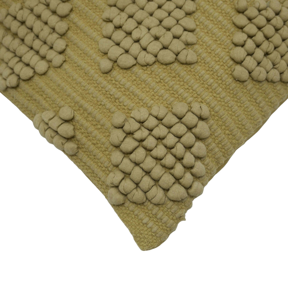 Handwoven Chindi Cushion Cover 45x45 cm – Textured Floral Design, Beige & Olive Green