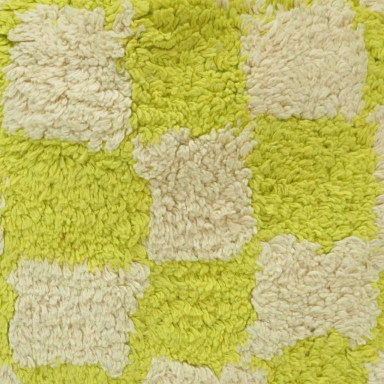 Tufted Checkerboard Cotton Cushion Cover – Lime Green & Ivory | 45x45 cm - Bulk manufacturer & supplier from Panipat, India