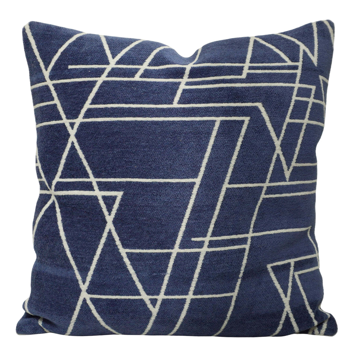 Modern Geometric Jacquard Cushion Cover 45x45 cm | 100% Cotton Decorative Throw Pillow Cover | Navy Blue & Ivory | Hidden Zipper | Sofa, Bed & Living Room Décor