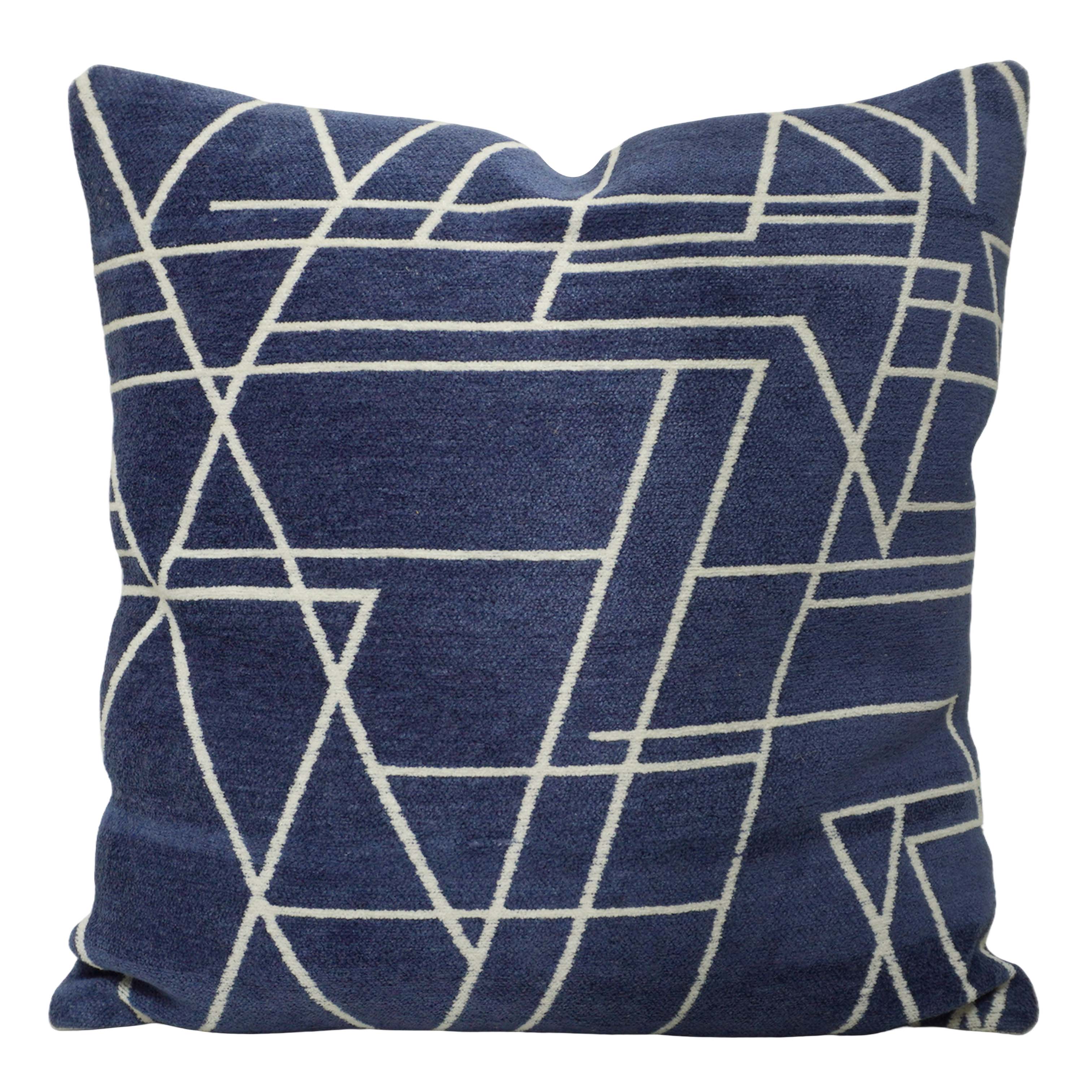 Modern Geometric Jacquard Cushion Cover 45x45 cm | 100% Cotton Decorative Throw Pillow Cover | Navy Blue & Ivory | Hidden Zipper | Sofa, Bed & Living Room Décor
