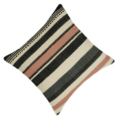 Handwoven Cotton Striped Cushion Cover 45x45 cm | Black, Ivory & Blush Pink Woven Throw Pillow Cover | Modern Boho Home Décor | Concealed Zipper