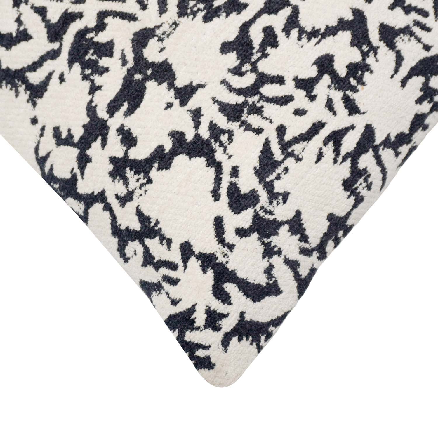 Black & Ivory Jacquard Cotton Cushion Cover 45x45 cm | Woven Floral Pattern | Decorative Throw Pillow Cover | Hidden Zipper | Modern Home Décor