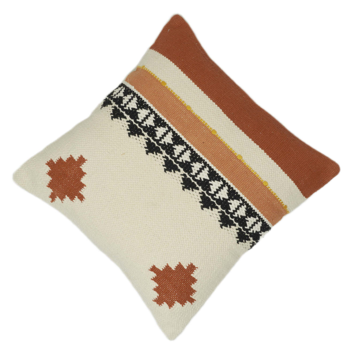 Handwoven Cotton Cushion Cover 45 x 45 cm – Rust, Cream & Black Geometric Pattern