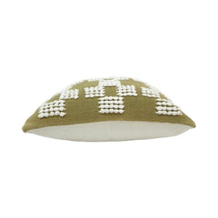 Handwoven Cotton Cushion Cover 45x45 cm | Textured Geometric Tufted Design | Olive Green Decorative Pillow Cover