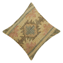 Handwoven Jute Cushion Cover 45x45 cm | Rustic Geometric Woven Decorative Throw Pillow Cover | Artisan Handmade Boho Farmhouse Cushion Cover with Hidden Zipper