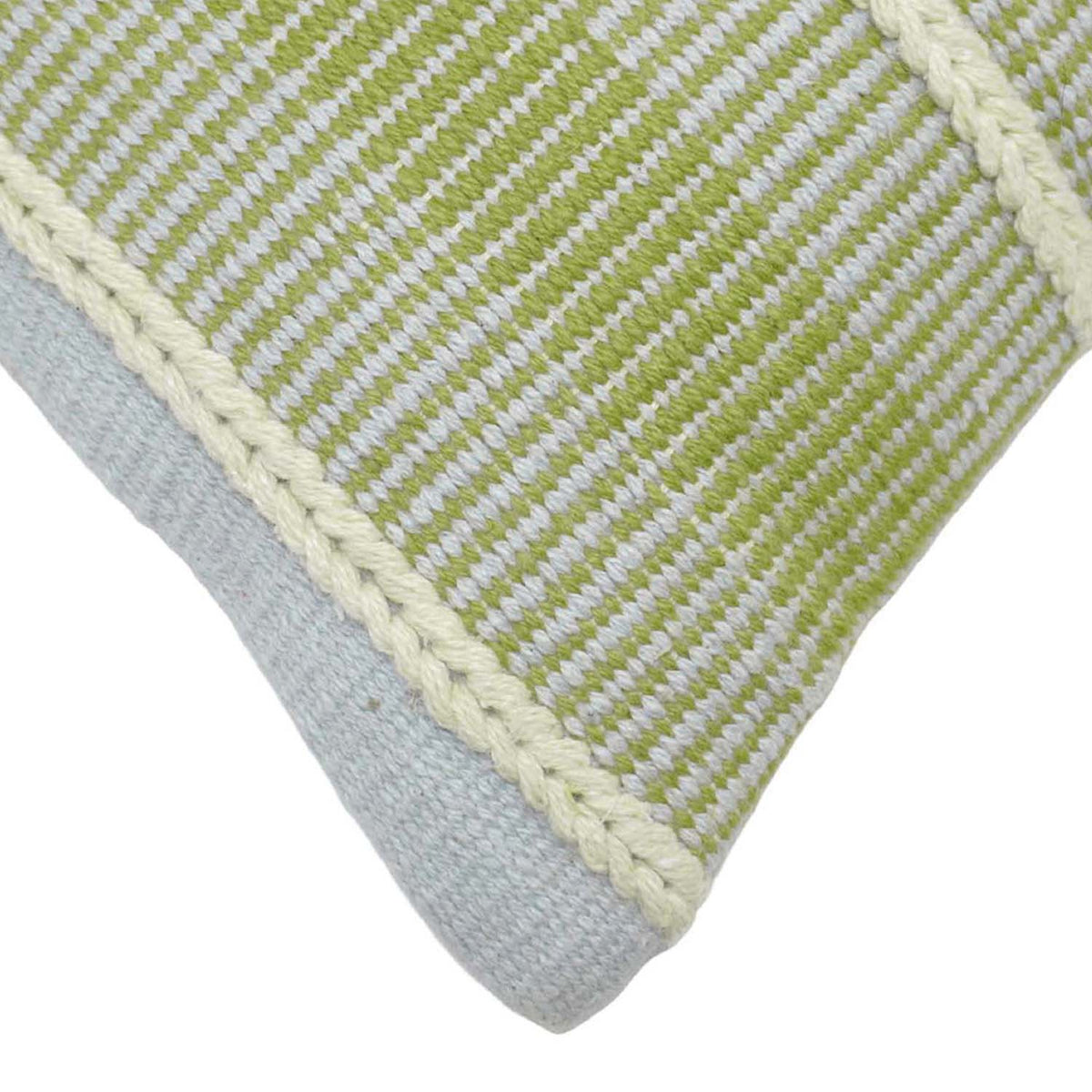 Handwoven Green & Ivory Textured Cushion Cover | 45x45 cm | Cotton Woven Decorative Pillow Cover