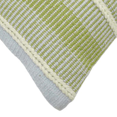 Handwoven Green & Ivory Textured Cushion Cover | 45x45 cm | Cotton Woven Decorative Pillow Cover