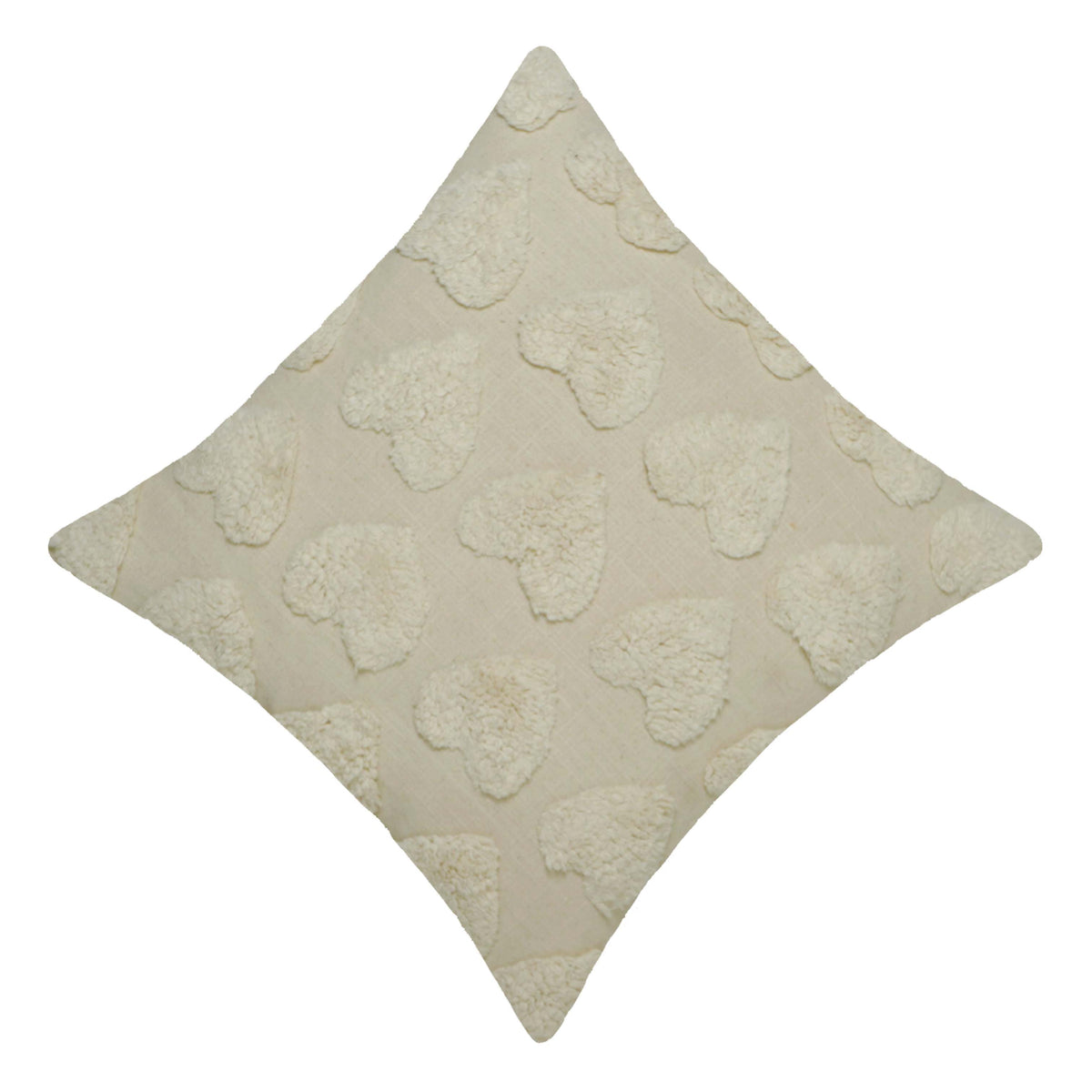 Hand Tufted Heart Cotton Cushion Cover 45x45 cm | Ivory Textured Decorative Throw Pillow Cover | Soft Boho Farmhouse Home Décor | Hidden Zipper