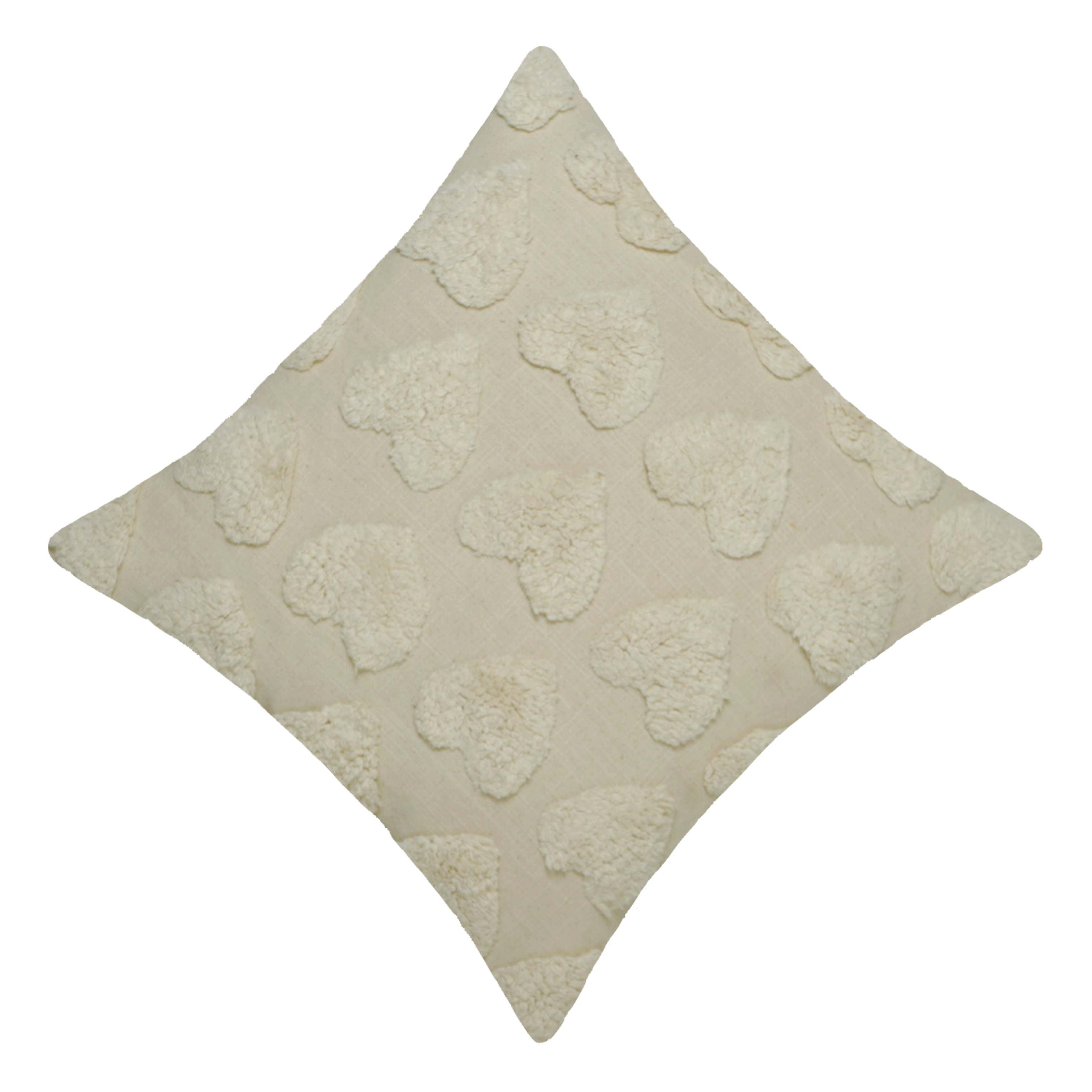 Hand Tufted Heart Cotton Cushion Cover 45x45 cm | Ivory Textured Decorative Throw Pillow Cover | Soft Boho Farmhouse Home Décor | Hidden Zipper