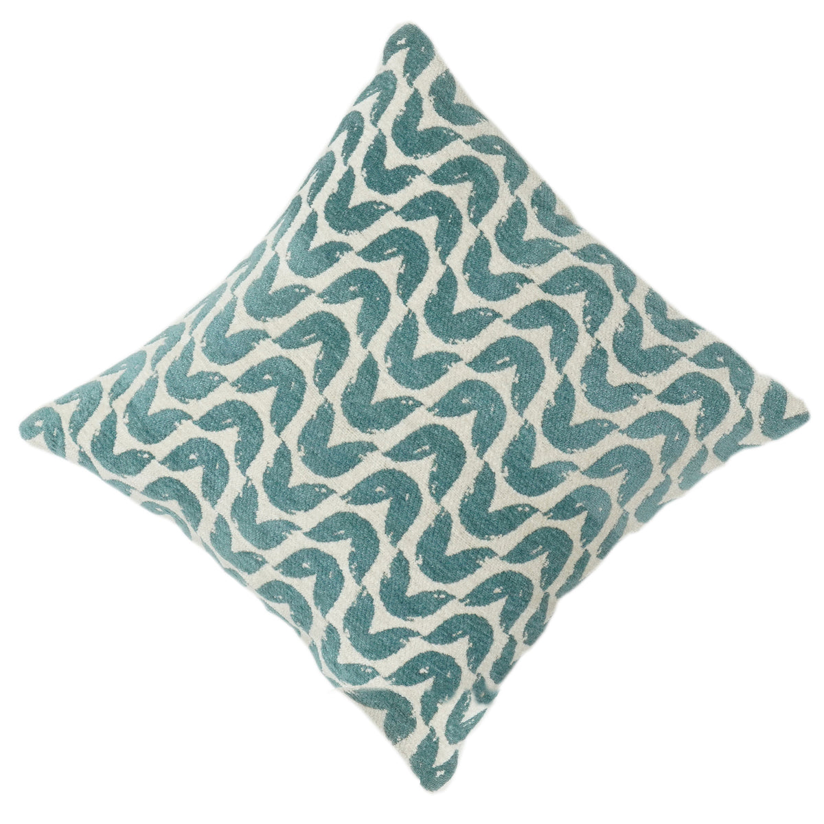 Teal Abstract Wave Embroidered Cotton Cushion Cover | Modern Textured Throw Pillow Cover 18x18 Inch - Bulk manufacturer & supplier from Panipat, India
