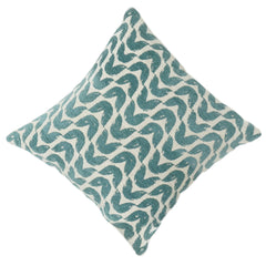Teal Abstract Wave Embroidered Cotton Cushion Cover | Modern Textured Throw Pillow Cover 18x18 Inch