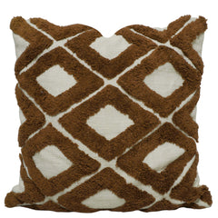 Handcrafted Tufted Cotton Cushion Cover 45x45 cm | Geometric Diamond Pattern | Decorative Throw Pillow Cover with Concealed Zipper | Brown & Natural