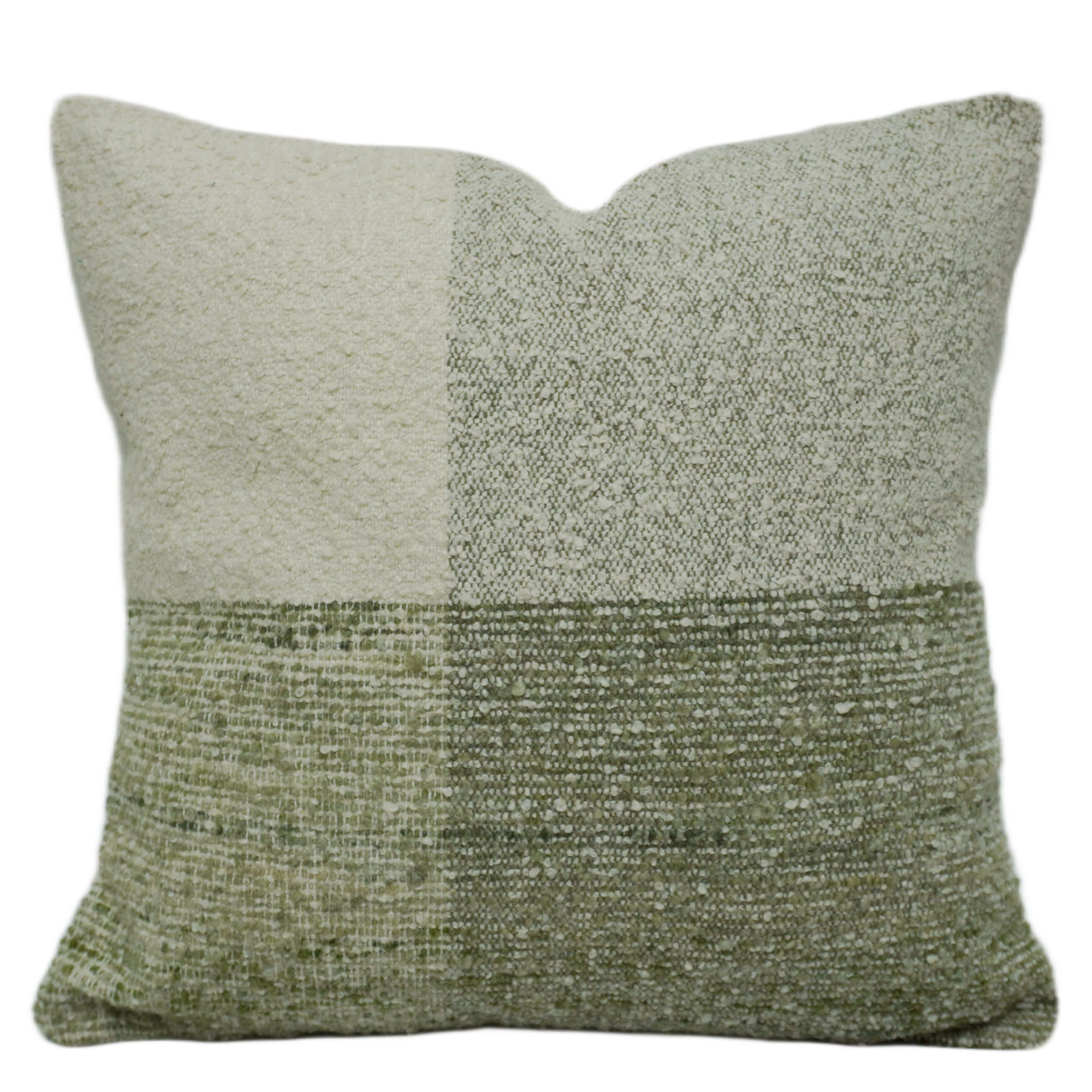 Handwoven Sage Green & Ivory Textured Cushion Cover – 45 x 45 cm