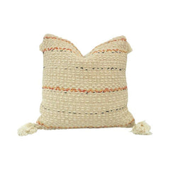 Handwoven Boho Cotton Cushion Cover with Tassels | Textured Handmade Pillow Cover | 45x45 cm