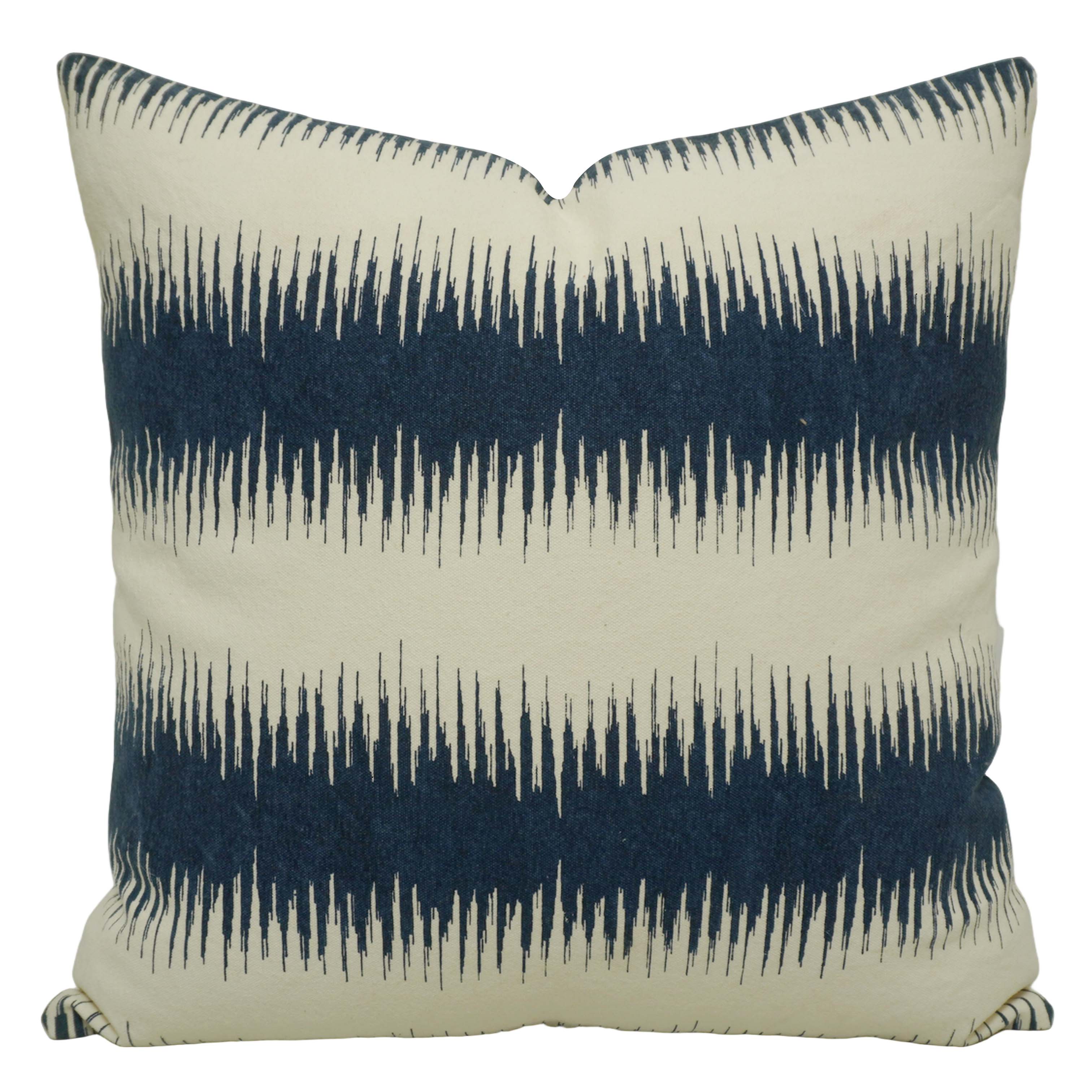 Printed Cotton Cushion Cover 45x45 cm | Modern Abstract Stripe Design | Soft Decorative Throw Pillow Cover with Concealed Zipper | 100% Cotton | Navy Blue & Ivory