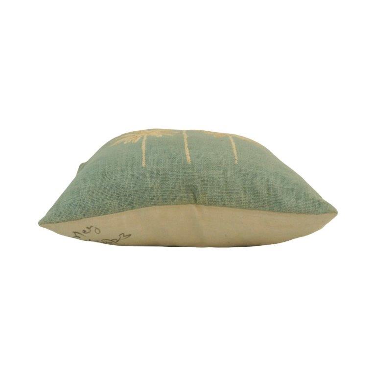 Palm Tree Embroidered Cotton Cushion Cover – Sage Green Decorative Pillow Cover 45x45 cm - Bulk manufacturer & supplier from Panipat, India