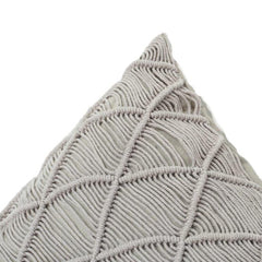 Handcrafted Cotton Macramé Cushion Cover | Geometric Textured Throw Pillow | Neutral Boho Home Décor | 18x18 Inch