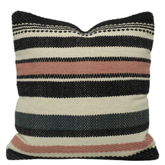 Handwoven Cotton Striped Cushion Cover 45x45 cm | Black, Ivory & Blush Pink Woven Throw Pillow Cover | Modern Boho Home Décor | Concealed Zipper