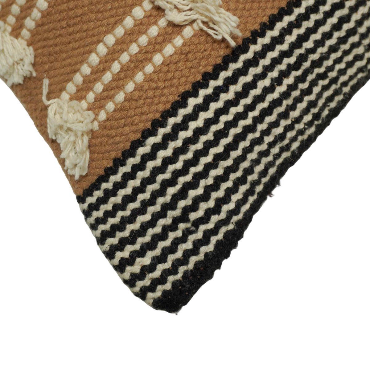 Handwoven Cotton Cushion Cover 45x45 cm | Textured Tufted Boho Throw Pillow Cover | Woven Decorative Cushion Cover with Hidden Zipper
