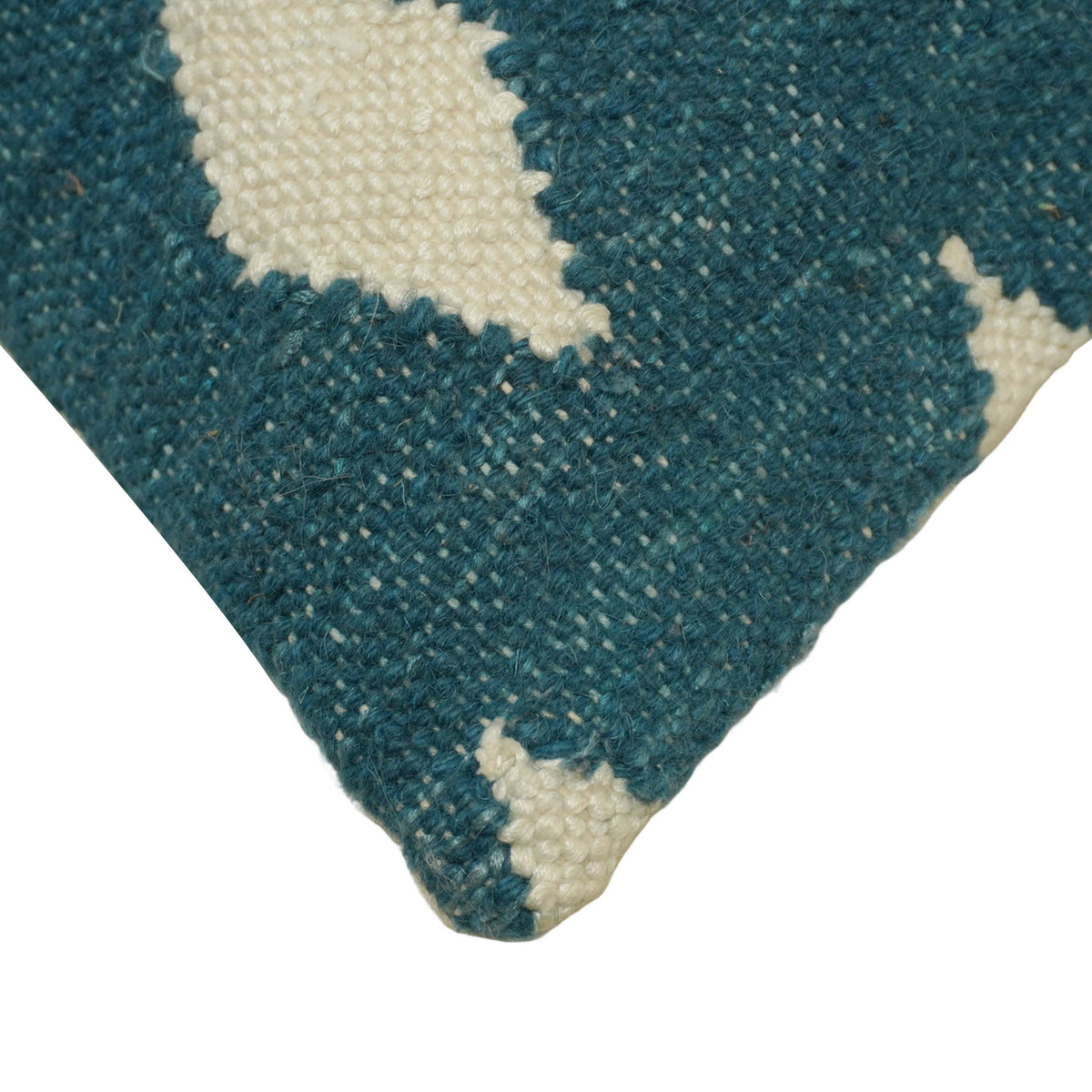 Handwoven Cotton Cushion Cover 45x45 cm | Blue & Ivory Diamond Pattern | Boho Decorative Throw Pillow Cover | Handmade Woven Cushion Cover with Hidden Zipper