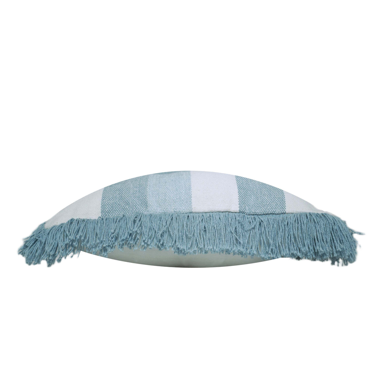 Handwoven Cotton Cushion Cover – Blue & Ivory Checkered Pattern with Fringe, 45 x 45 cm