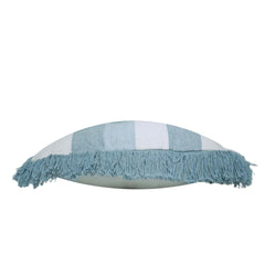 Handwoven Cotton Cushion Cover – Blue & Ivory Checkered Pattern with Fringe, 45 x 45 cm
