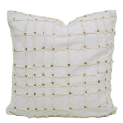 Ivory Grid Tufted Cotton Cushion Cover with Metallic Accents 45x45 cm