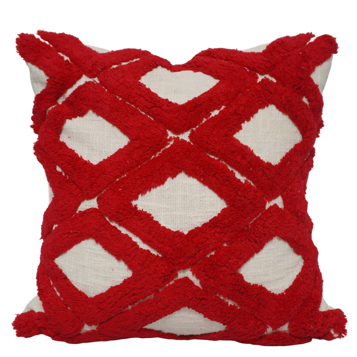 Handcrafted Red Tufted Cotton Cushion Cover 45x45 cm | Geometric Diamond Pattern | Decorative Throw Pillow Cover with Hidden Zip