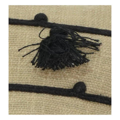 Handwoven Cotton Cushion Cover with Black Tassel Stripes | Textured Boho Lumbar Pillow Cover | 35 x 50 cm