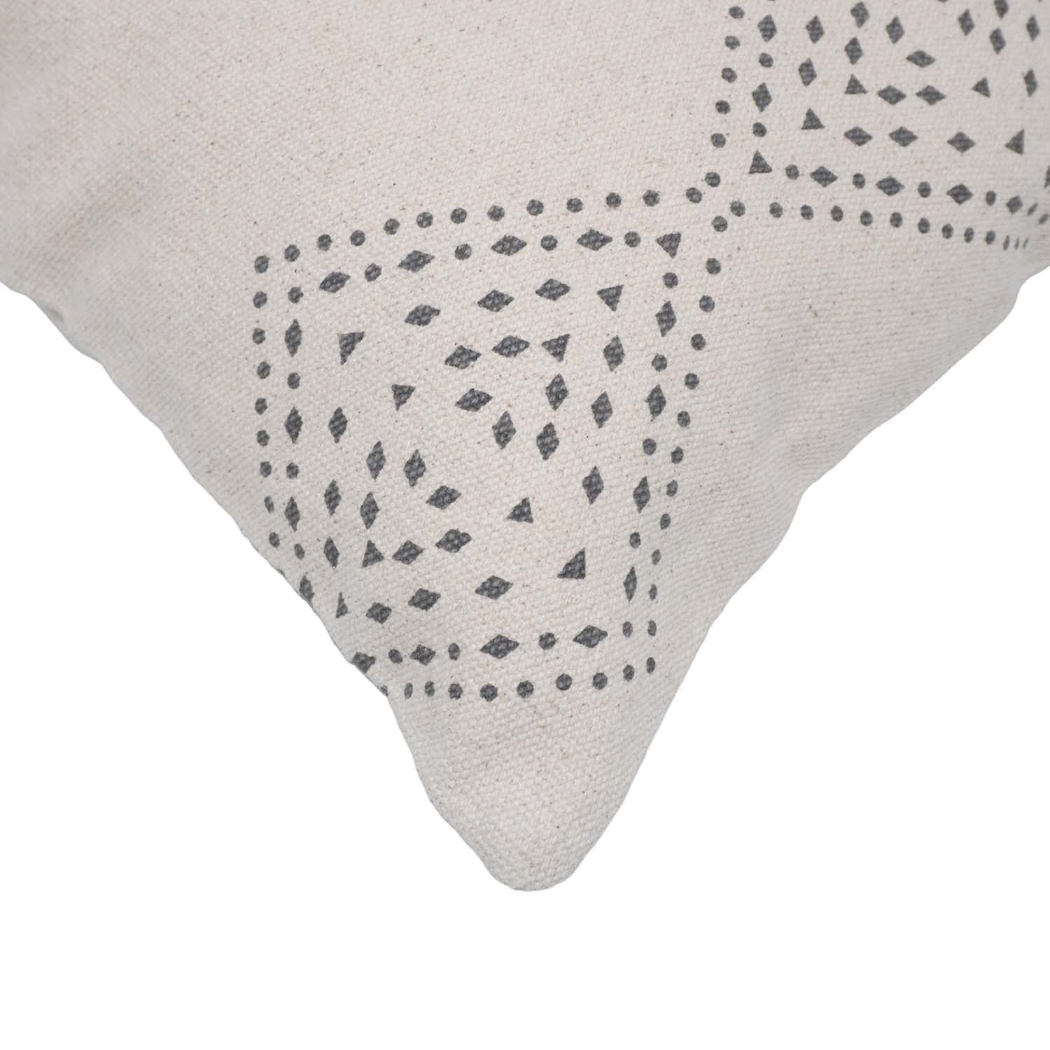 Printed Cotton Cushion Cover 45x45 cm | Geometric Border Print | Decorative Square Throw Pillow Cover | Hidden Zipper | Modern Boho Home Décor