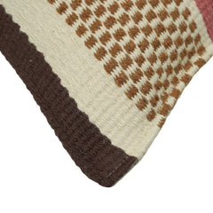 Handwoven Striped Cotton Cushion Cover 45x45 cm | Rustic Boho Woven Decorative Throw Pillow Cover | Brown, Ivory, Red & Pink | Hidden Zipper