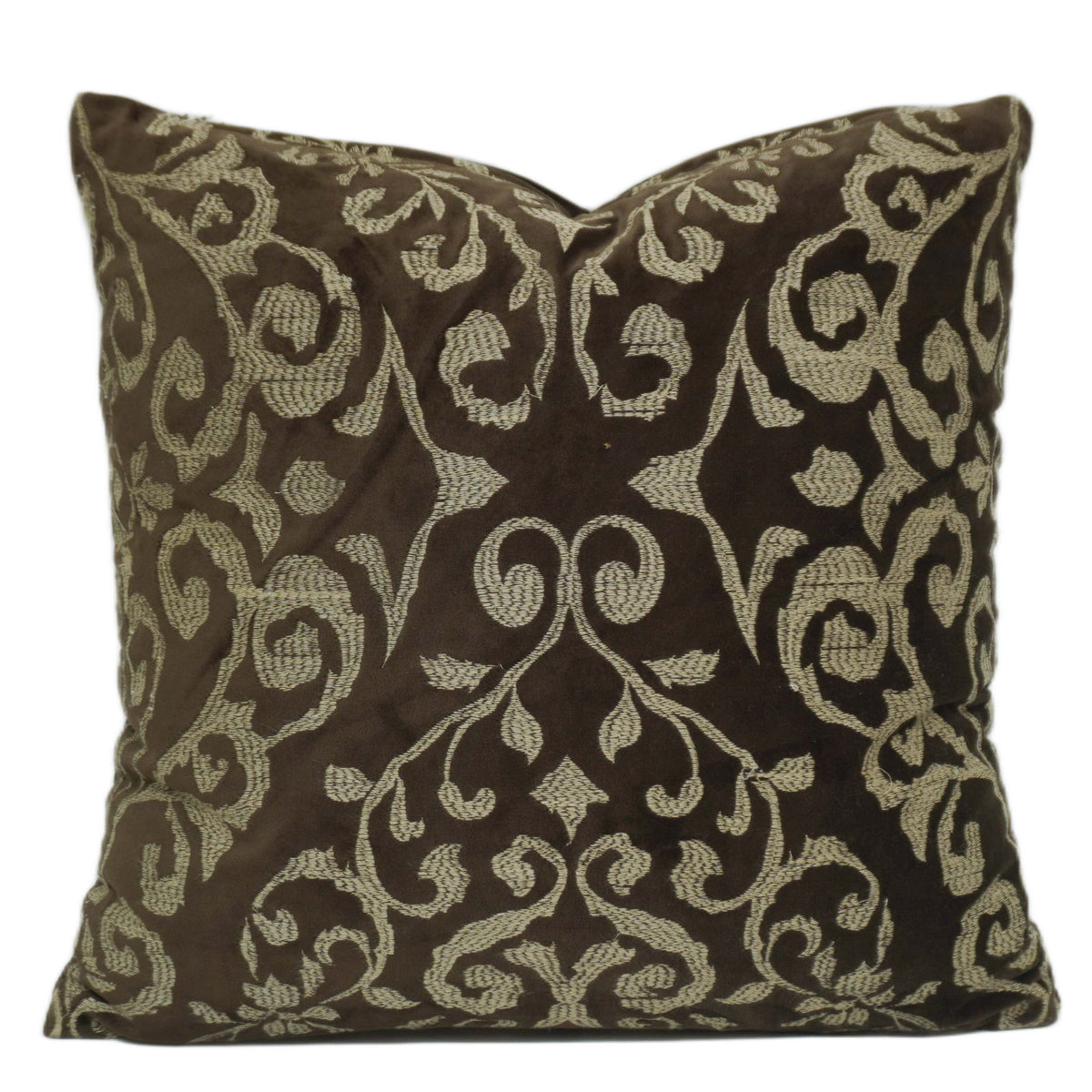 Brown & Beige Damask Machine-Embroidered Cushion Cover 45x45 cm