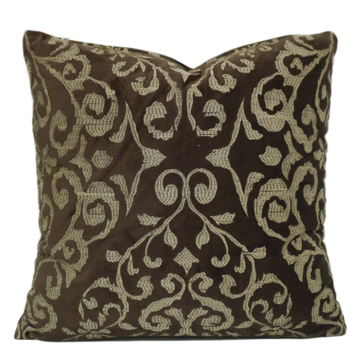 Brown & Beige Damask Machine-Embroidered Cushion Cover 45x45 cm
