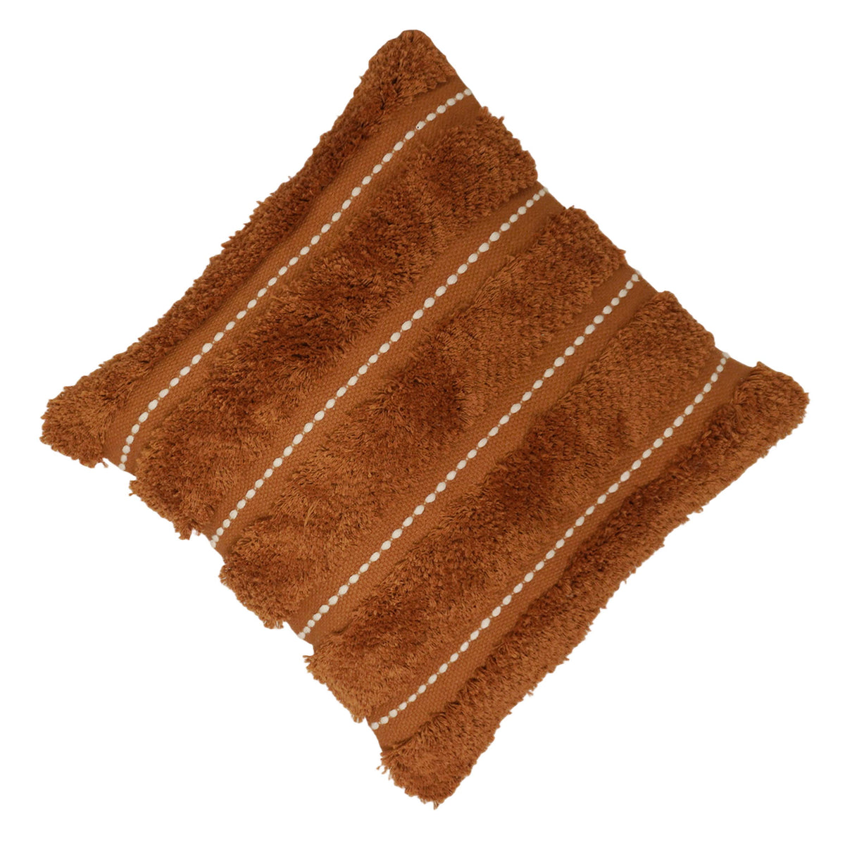 Handwoven Tufted Cotton Cushion Cover 45x45 cm | Boho Textured Throw Pillow Cover | Soft Decorative Cushion Cover with Hidden Zipper | Brown - Bulk manufacturer & supplier from Panipat, India